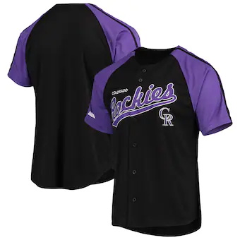 mens stitches black colorado rockies button down raglan rep